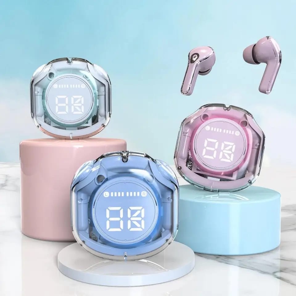 Air31 Earbuds Wireless | Crystal Transparent Bluetooth 5.3 | LED Display | Heavy Bass Stereo Sound