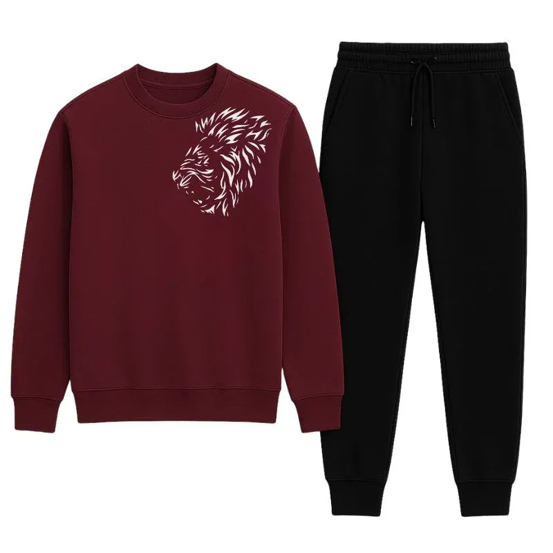 LION Printed Maroon Tracksuit Sweatshirt & Trouser | Warm & Comfortable Winter Wear | LargeLION Printed Maroon Tracksuit Sweatshirt & Trouser | Warm & Comfortable Winter Wear | Large