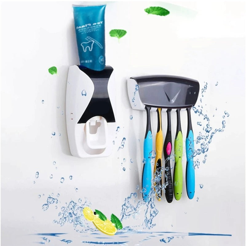 Automatic Toothpaste Dispenser Set with Wall-Mounted Toothbrush Holder | Touch-Free Bathroom Organizer