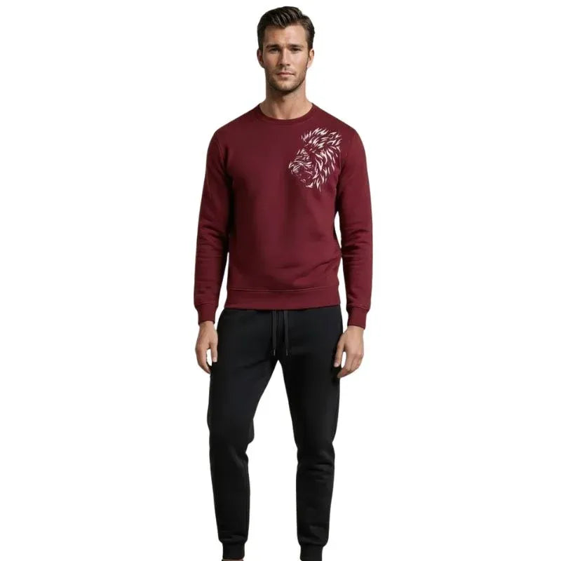 LION Printed Maroon Tracksuit Sweatshirt & Trouser | Warm & Comfortable Winter Wear | LargeLION Printed Maroon Tracksuit Sweatshirt & Trouser | Warm & Comfortable Winter Wear | Large