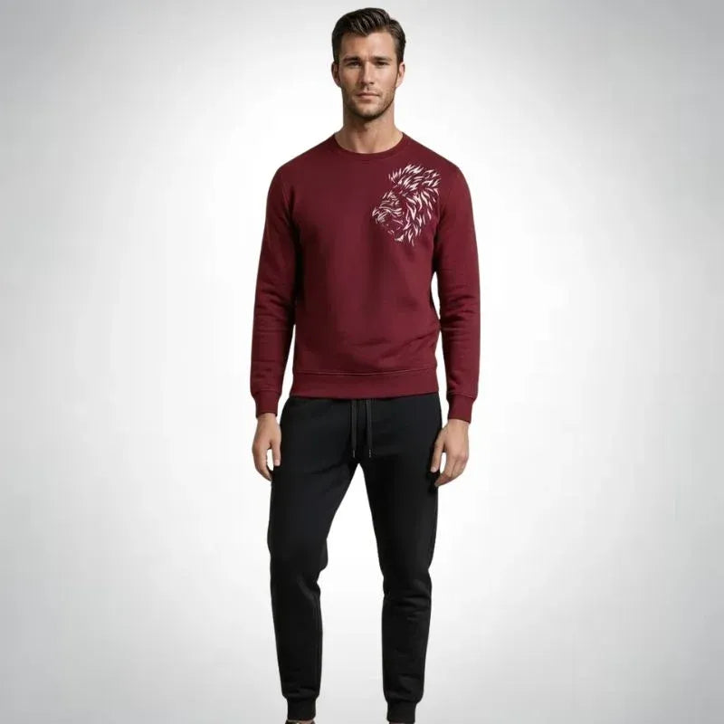 LION Printed Maroon Tracksuit Sweatshirt & Trouser | Warm & Comfortable Winter Wear | LargeLION Printed Maroon Tracksuit Sweatshirt & Trouser | Warm & Comfortable Winter Wear | Large