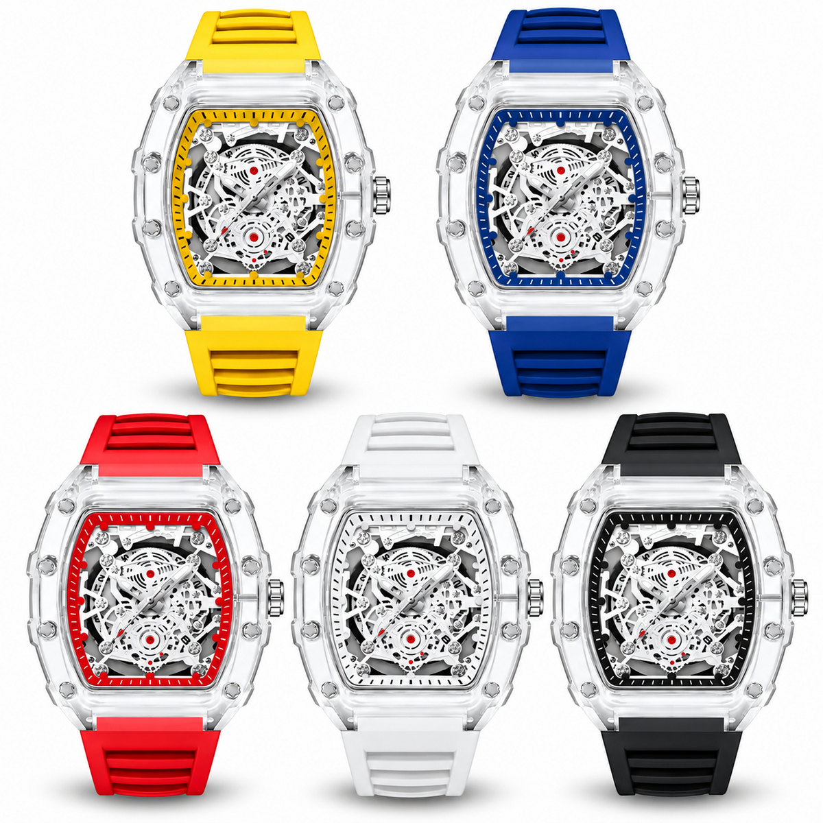 Men Watch Good Looking Dile Good Quality Date Silicone Strap Men's Watch, Fashionable Casual Men's Watch Luminous Calendar Function Silicone Strap Tonneau Shaped Transparent Case Men Quartz Watch Reloj