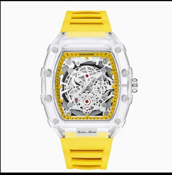 Men Watch Good Looking Dile Good Quality Date Silicone Strap Men's Watch, Fashionable Casual Men's Watch Luminous Calendar Function Silicone Strap Tonneau Shaped Transparent Case Men Quartz Watch Reloj